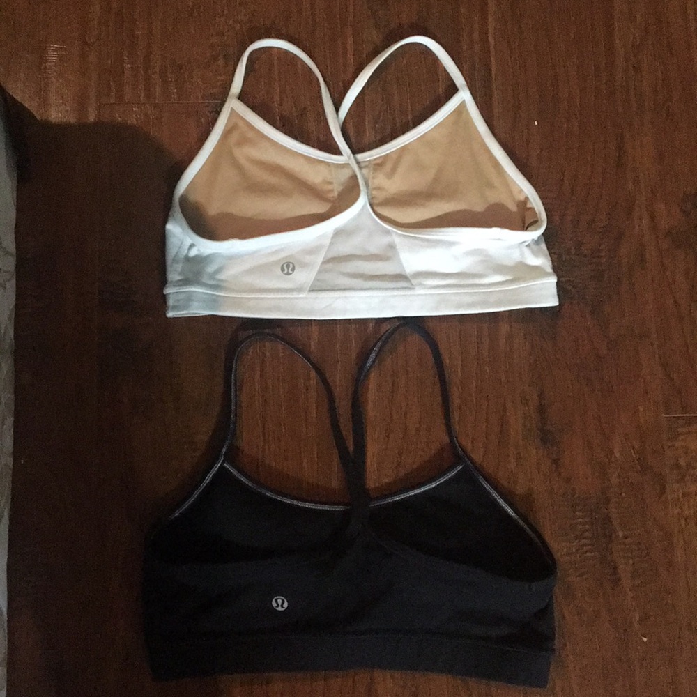 Two black and white lululemon sports bras size 8